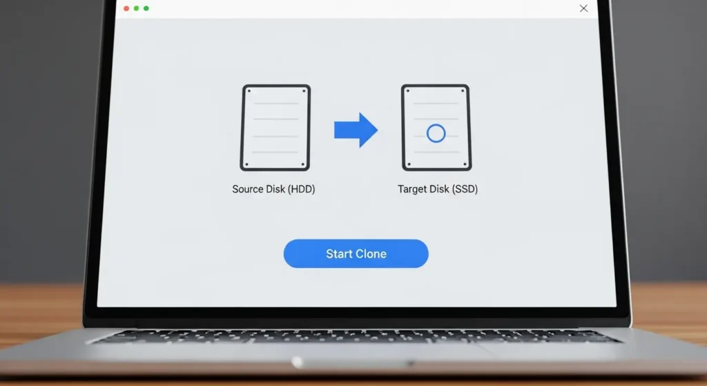 データ移行ソフト（クローンソフト）の操作画面