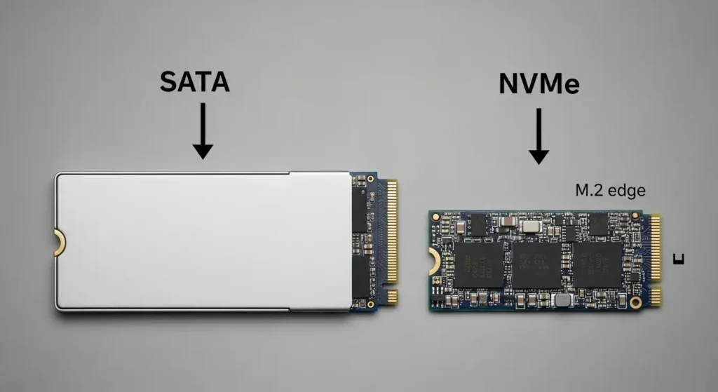 2.5インチSATA SSDとM.2 NVMe SSDの見た目の違い