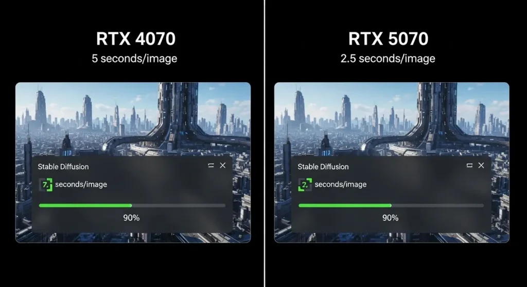 Stable DiffusionでのRTX 5070とRTX 4070の生成速度比較