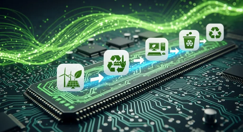 サステナビリティに配慮したPCのライフサイクルとリサイクルのイメージ