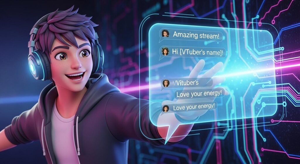 視聴者とコメントを通じて交流する配信者のイメージ