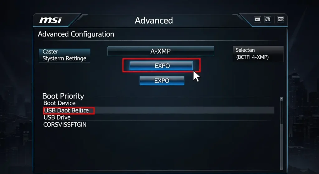 自作PCのBIOS設定画面とメモリ最適化ボタン