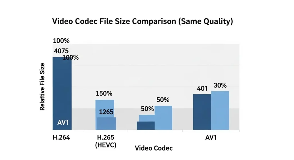 H.264、H.265、AV1のファイル圧縮効率の比較表