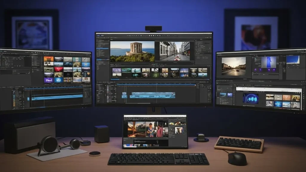 動画編集ソフトとCPU使用率を示すワークスペース
