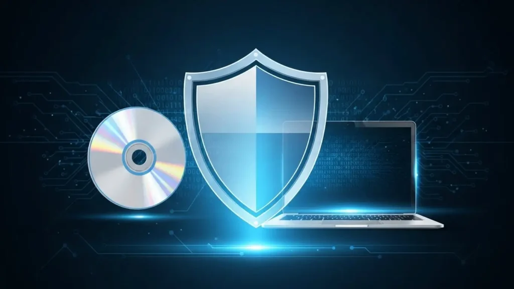 ソフトウェアの安全性を象徴するシールドのイメージ