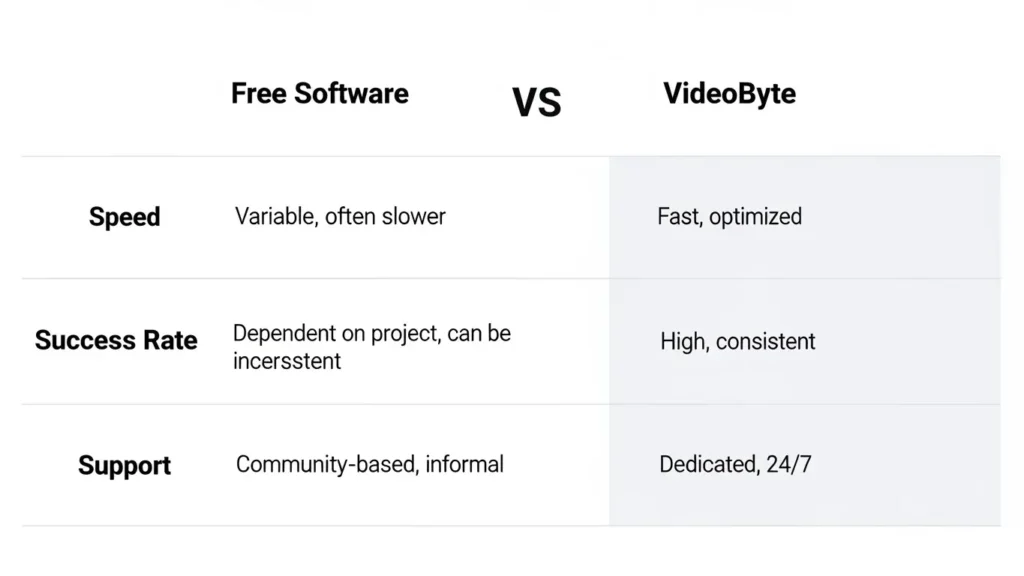 フリーソフトとVideoByteの性能比較表
