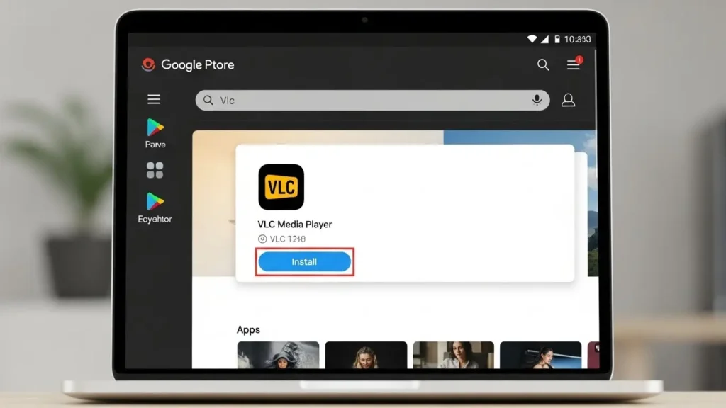 ChromebookでGoogle PlayストアからVLCアプリをインストールする画面
