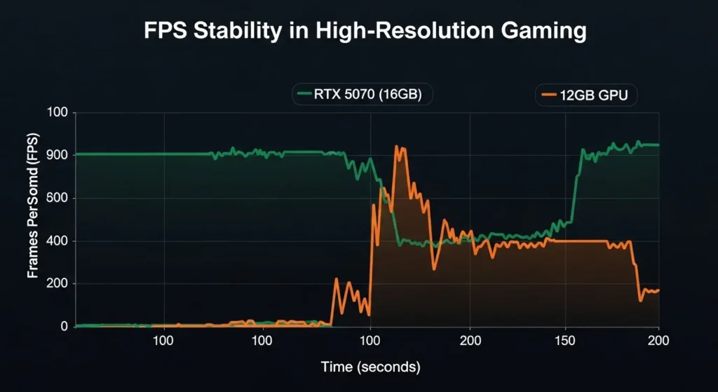 ビデオメモリ容量がゲームの安定性に与える影響のグラフ