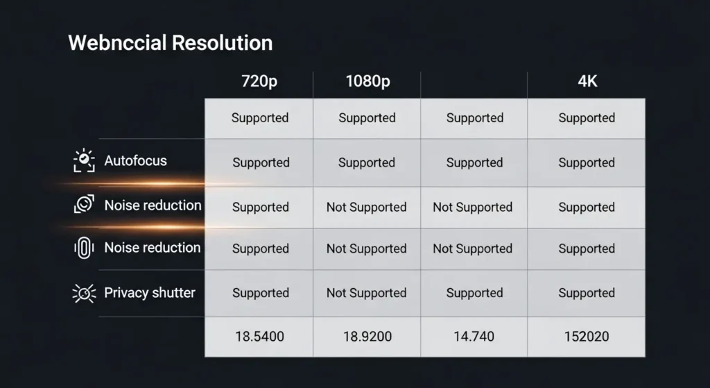 Webカメラの解像度と機能を比較するインフォグラフィック