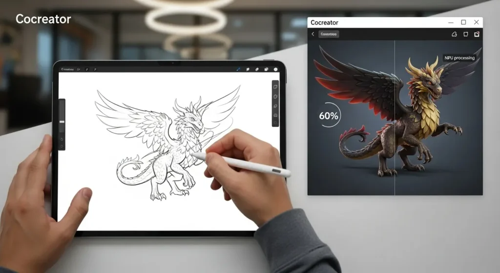 ペイントのCocreator機能を使ってAIと共同でイラストを作成する様子