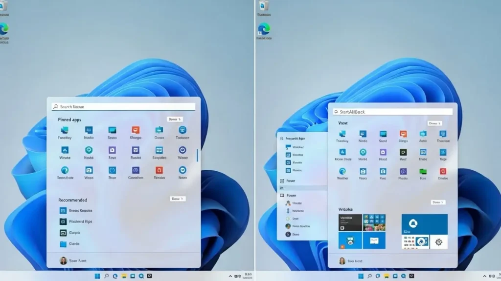 Windows 11のメニューをWindows 10風にカスタマイズした比較画像