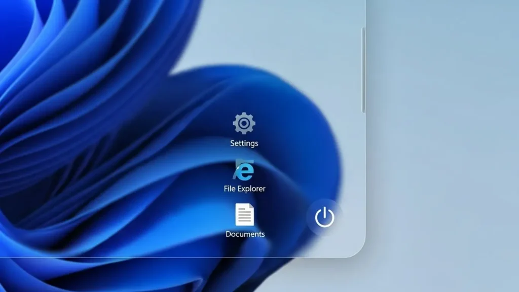 スタートメニューの電源ボタン横に表示された設定やフォルダのアイコン