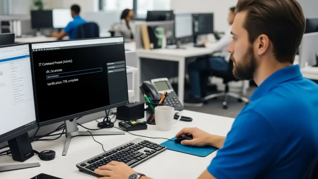 コマンドプロンプトでシステムファイルの修復を実行している画面