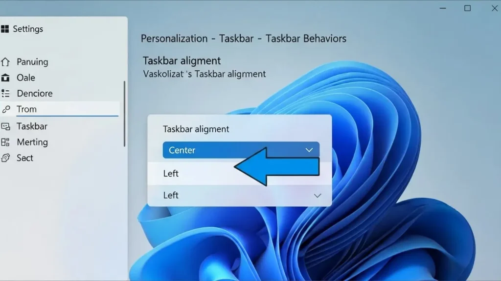 タスクバーの設定でスタートボタンの配置を左側に変更する手順