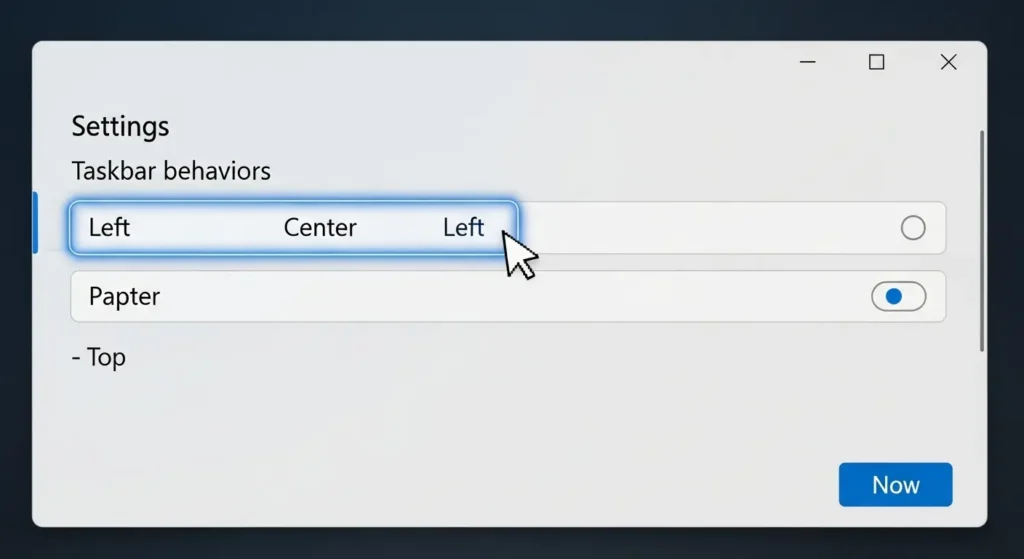 タスクバーを左側に寄せる設定画面