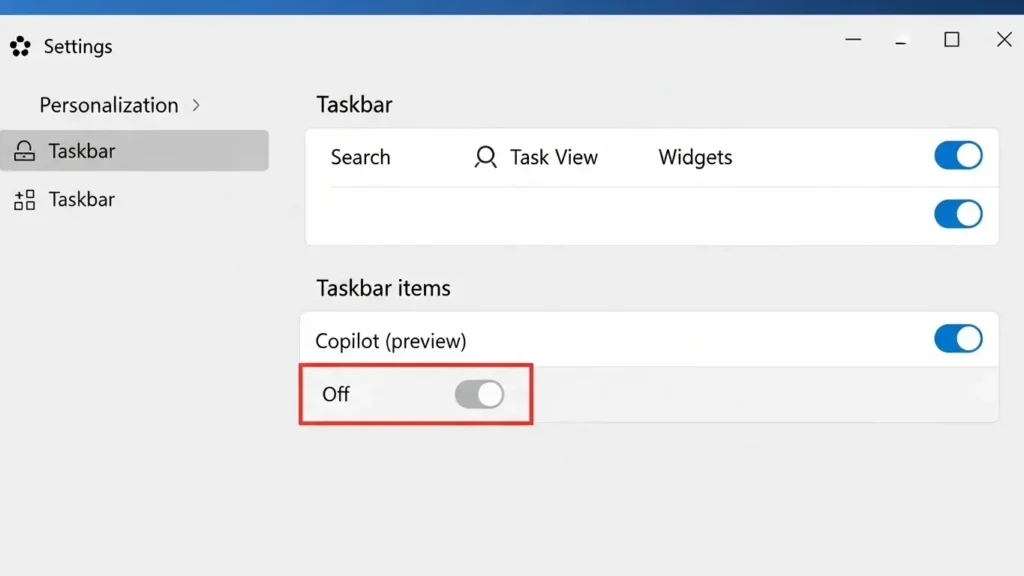 Windows 11の設定画面でCopilotのトグルスイッチをオフにする手順