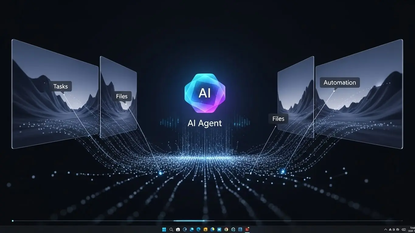 Windows 12のAIエージェントが自動でタスクを実行しているイメージ図