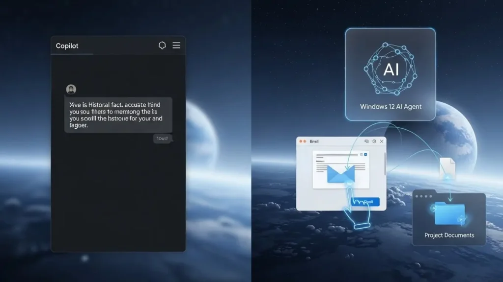 CopilotとWindows 12 AIエージェントの機能の違いを示す比較図