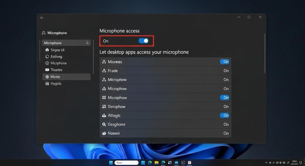 Windowsのプライバシー設定でマイクのアクセスを許可する画面