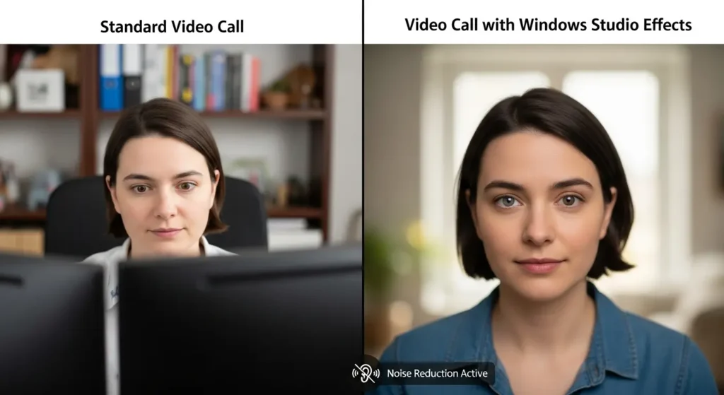 NPUを活用したWindows Studioエフェクトのビフォーアフター比較