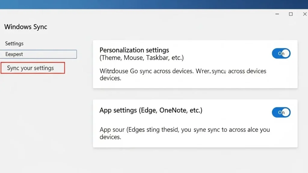 Windowsのデバイス間同期設定を管理する画面
