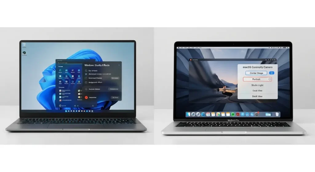 Windows 11とmacOSそれぞれのWebカメラ最適化設定画面