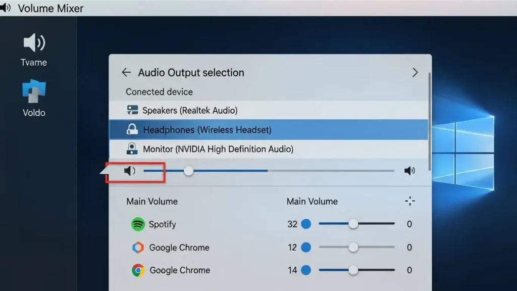 Windows 11のタスクバーにある音量設定とスピーカーアイコンの画面