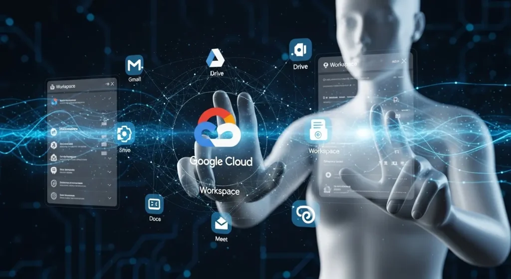 Google CloudとWorkspaceに密着するAIエージェントの概念図