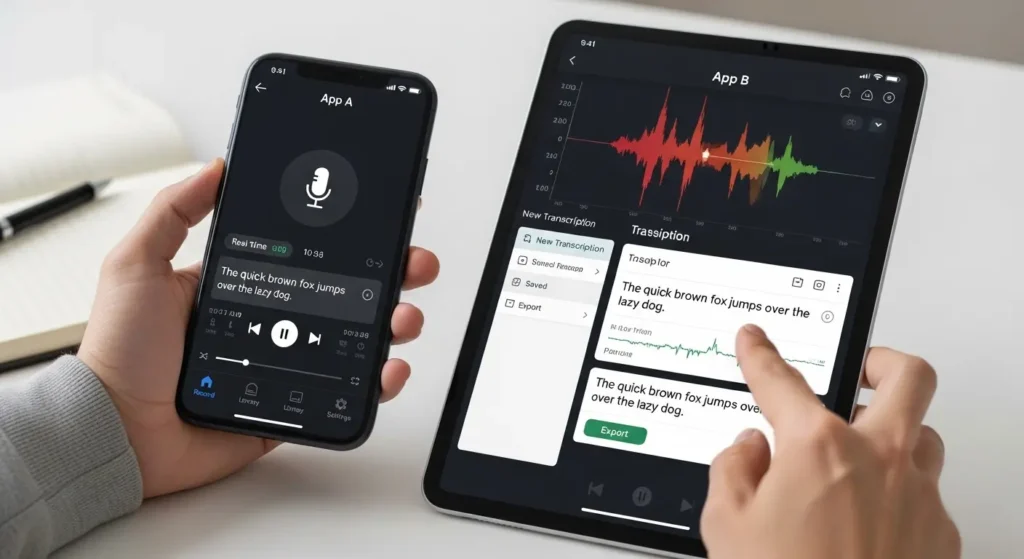 AI議事録ツールのモバイルアプリ操作画面の比較