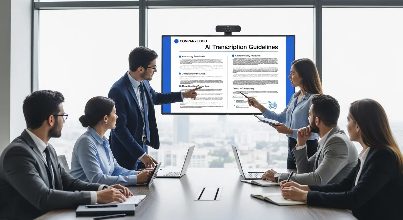 社内でのAI議事録運用ルール策定をイメージしたビジネス会議の様子