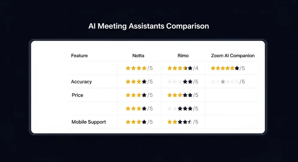 主要なAI議事録ツールの機能と料金の比較表
