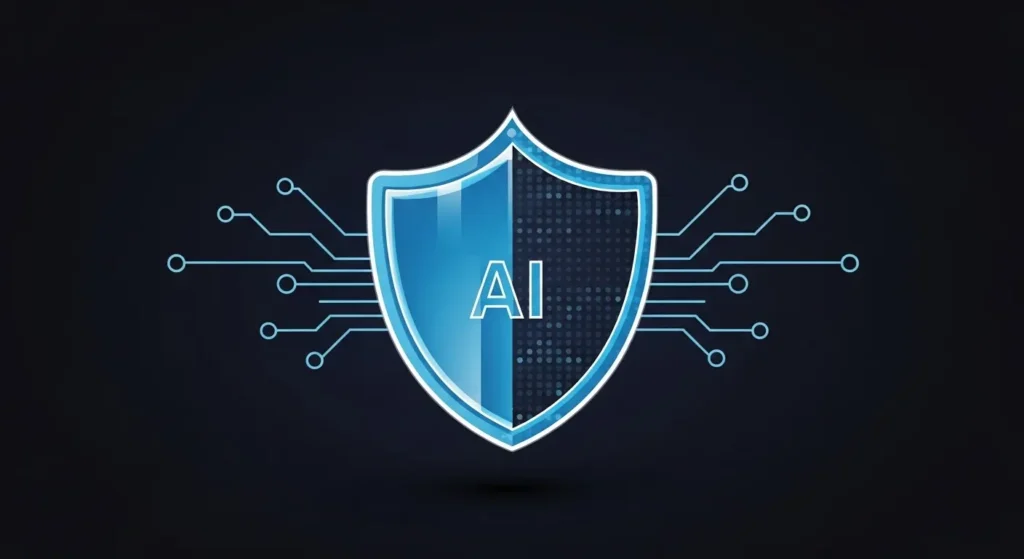 AIのセキュリティとデータ保護を象徴するシールドアイコン