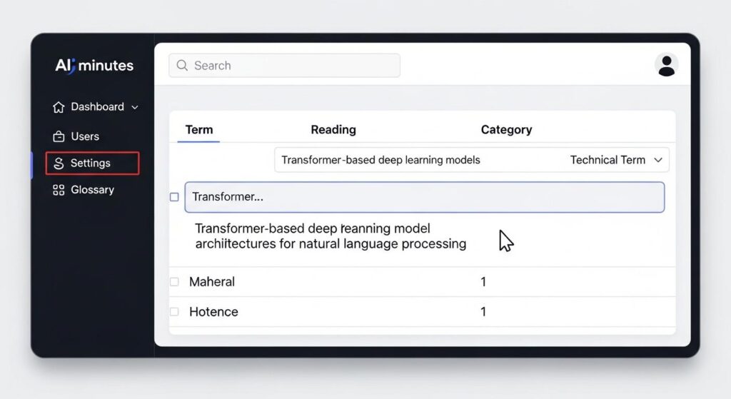 AI議事録ツールの単語登録インターフェース画面