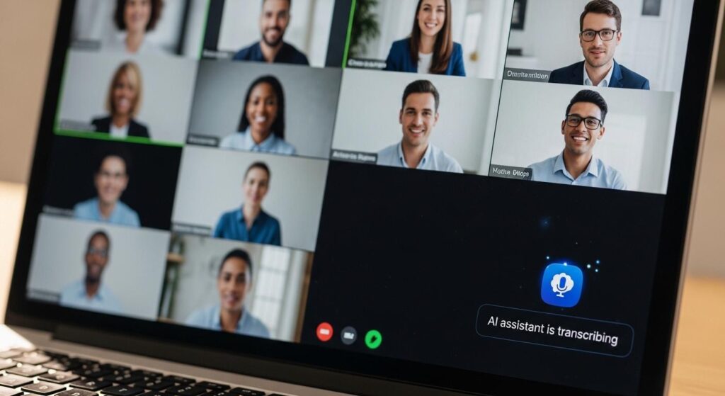 会議中にAIアシスタントが文字起こし中であることを示すアイコン