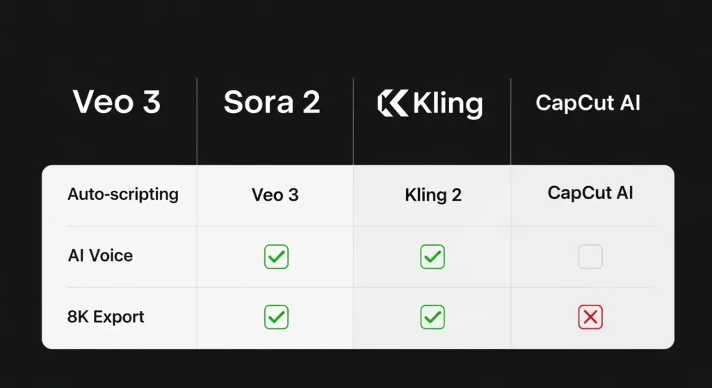2026年の主要なAI動画編集ツールの比較図
