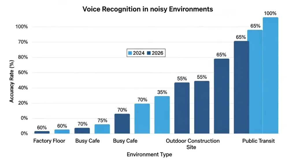 2026年における環境別AI音声認識精度の向上グラフ