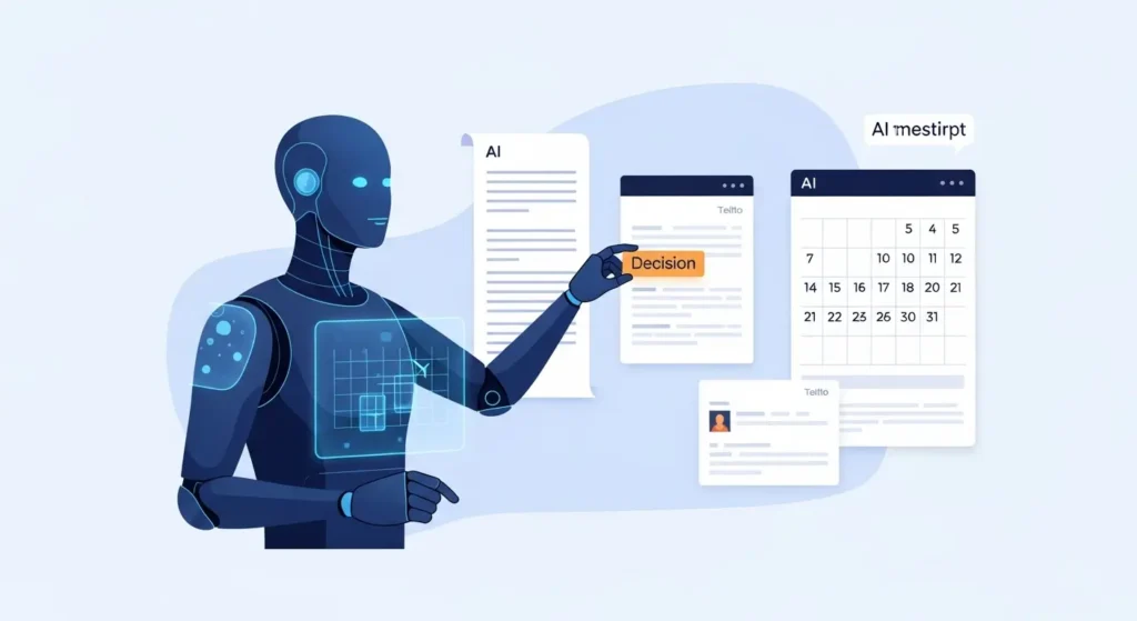 会議の決定事項を自律的に実行するAIエージェントのイメージ