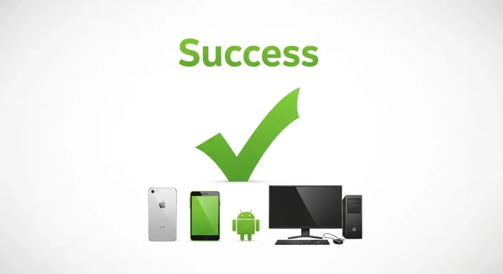 DVD変換完了と各デバイスへの対応を示すグラフィック