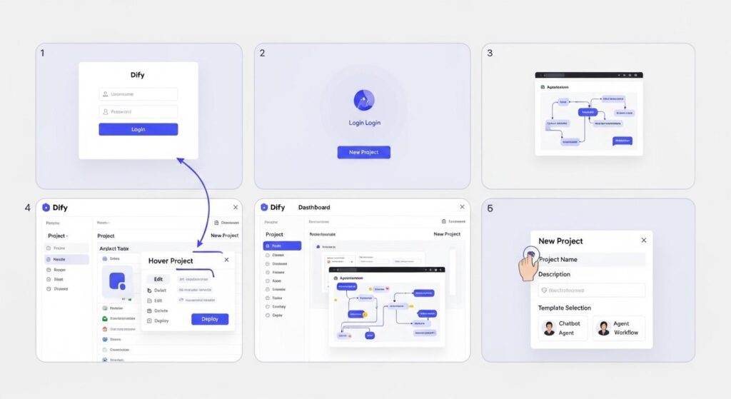Difyのログインとダッシュボード画面
