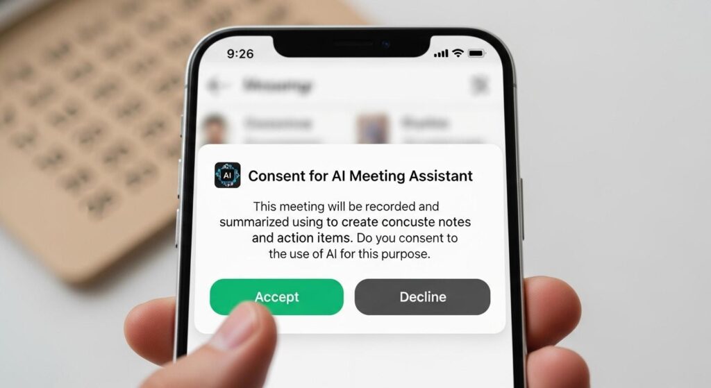 商談時の録音同意を求めるデジタルツールのインターフェース画面