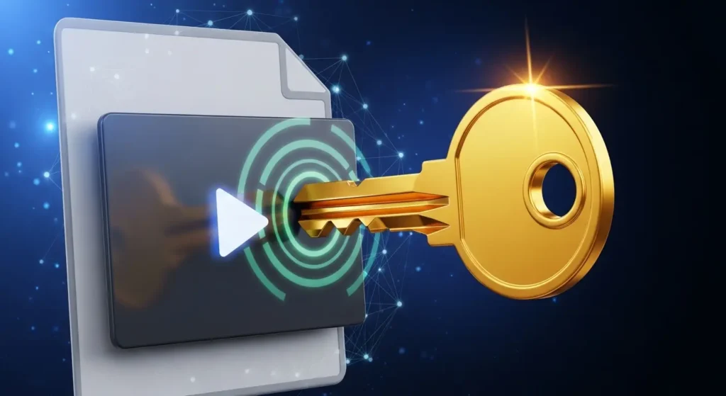 ライセンス認証のイメージ / 説明文:正当なユーザーであることを証明するプロセス。