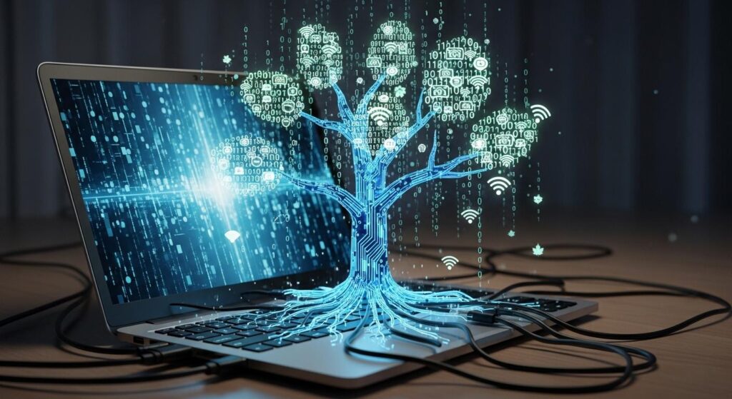 データビットの葉を持つデジタルの木