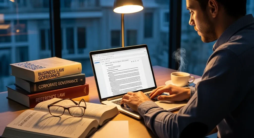 社内規定のドラフトを作成する担当者の様子