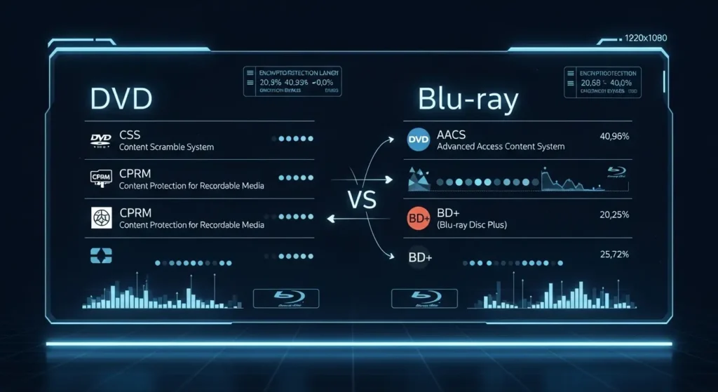 DVDとブルーレイのコピーガード層の比較図
