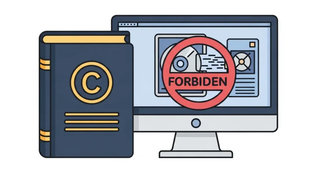 日本の著作権法とリッピング禁止を象徴する法律本のアイコン