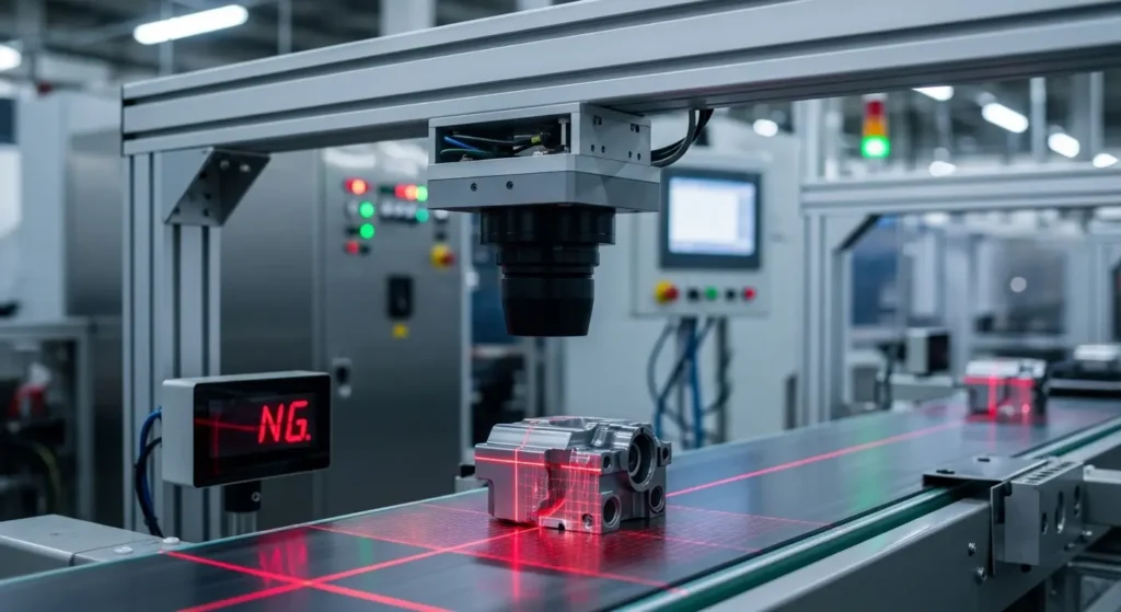 工場の製造ラインで部品を検査するエッジAIカメラ