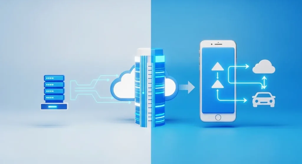 エッジAIとクラウドAIのデータフロー比較図