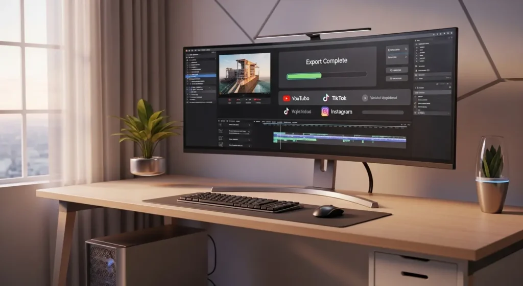 2026年の編集環境で複数のSNSへ動画を書き出す様子