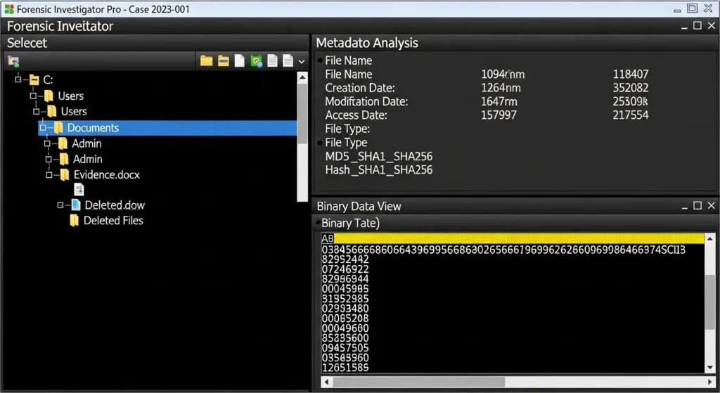 EnCaseやFTK Imagerのようなプロフェッショナル向けフォレンジックソフトウェアの操作画面イメージ