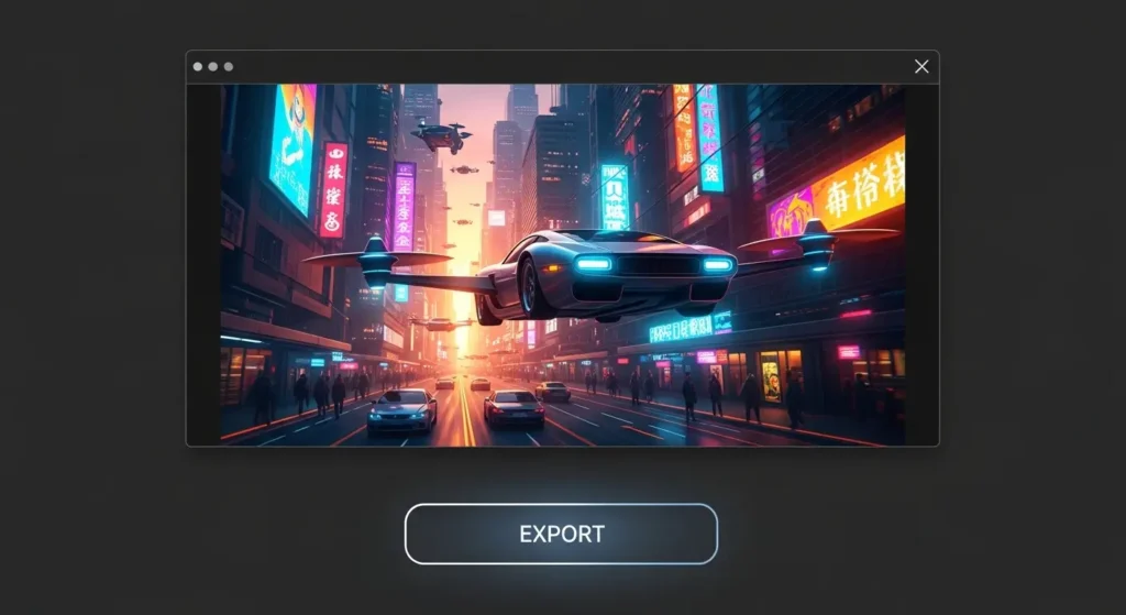 Fotor AIで生成された動画のプレビューと書き出し画面